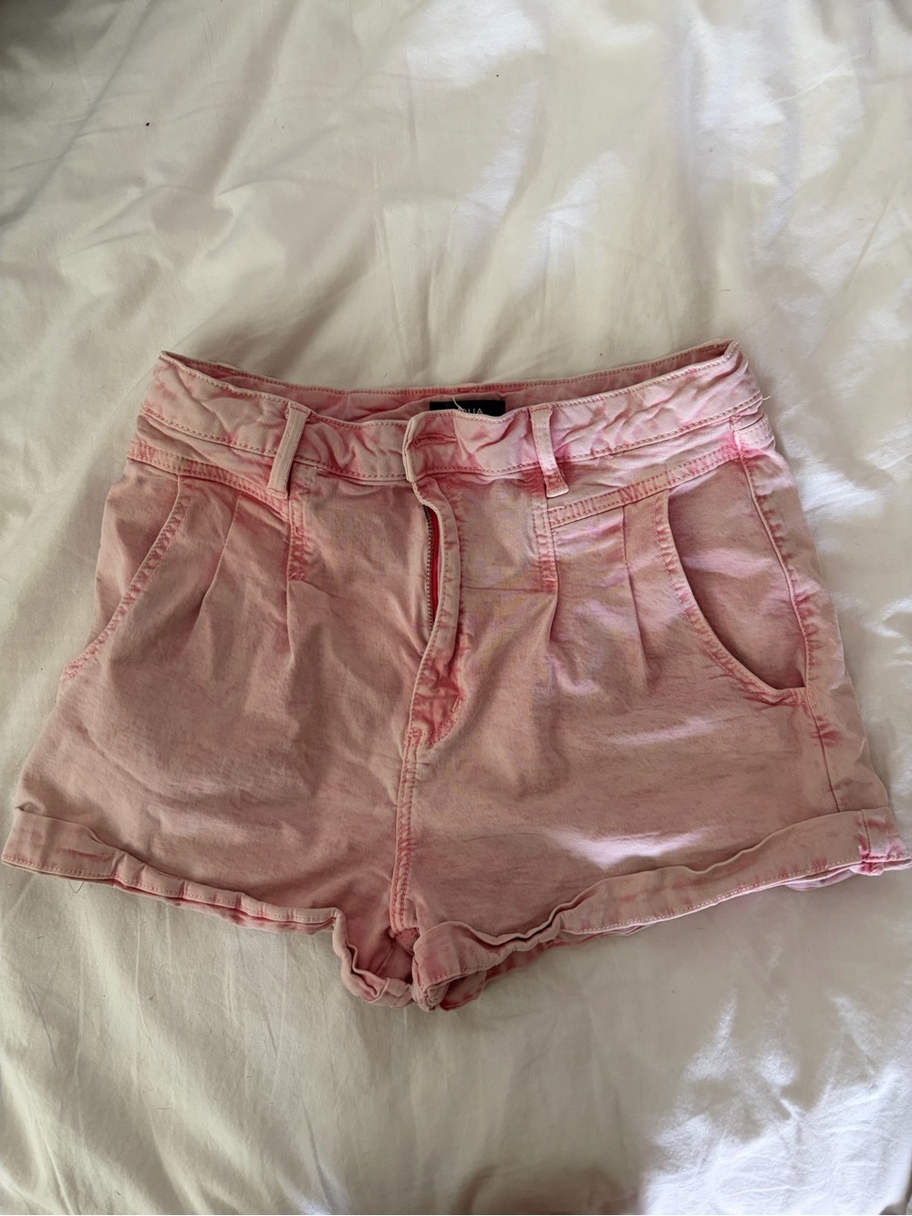 Aqua High-Waist Pink Pleated Summer Shorts